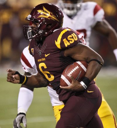 Arizona State’s Cameron Marshall runs for a first-half touchdown Saturday night against USC. (Associated Press)