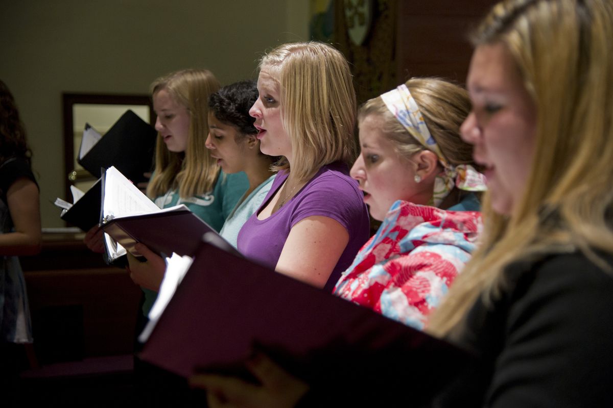 Members of the Spokane Area Children’s Chorus practice at Westminster Congregational Church on Nov. 29. (Colin Mulvany)
