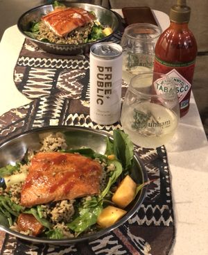 A drizzle of Tabasco's Sriracha sauce brought a lot of sass to seared salmon. (Leslie Kelly)