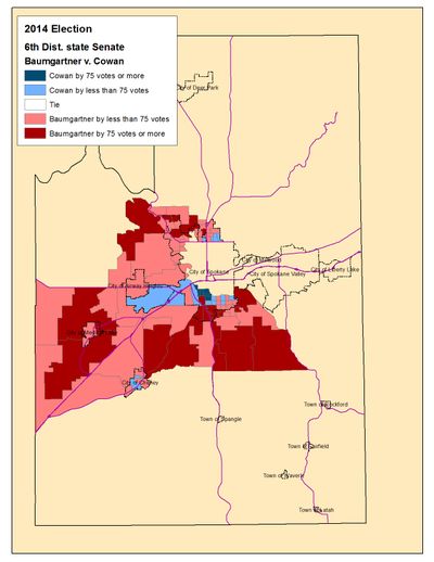This is a map of the election night vote totals for the 6th District Senate race. (Jim Camden)