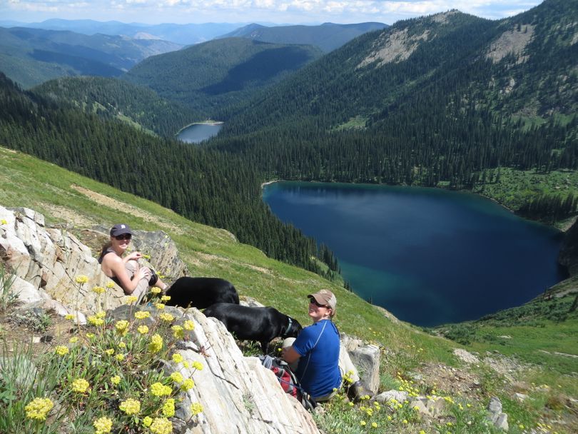 Hikers on the StatelineTrail above Cliff Lake in the Great Burn Proposed Wilderness.  (Montana Wilderness Association)
