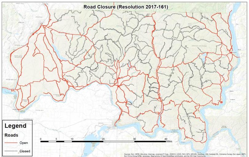 Map shows roads temporarily closed on the Colville Indian Reservation, announced March 22, 2017. (Colville Confederated Tribes)