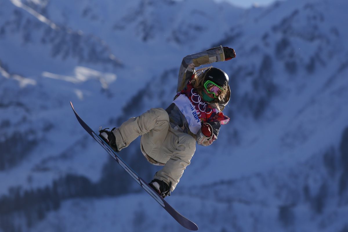 Californian Jamie Anderson takes a jump during the women’s snowboard slopestyle competition on Sunday. (Associated Press)