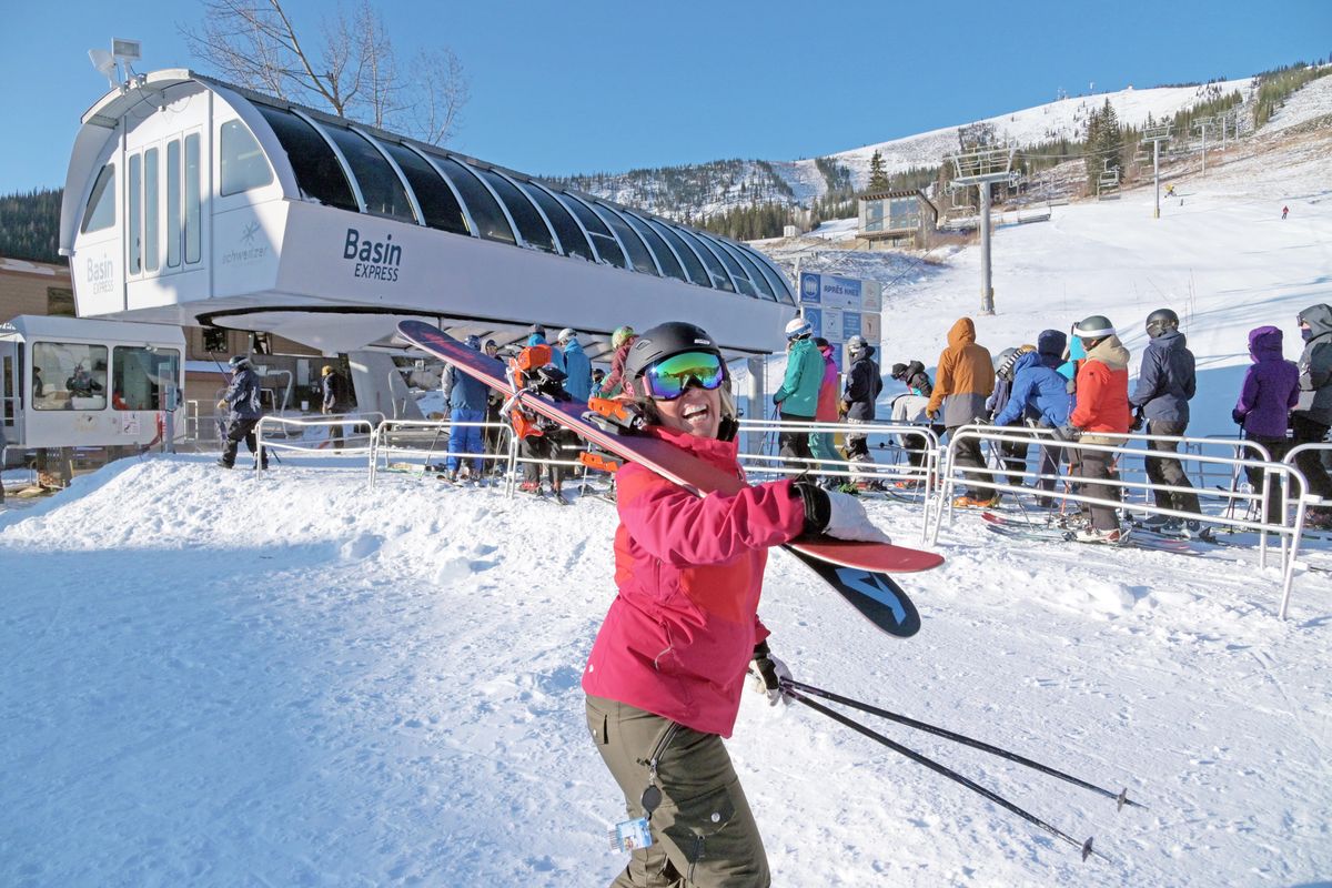 Schweitzer Mountain Resort opened Friday Nov. 29, 2019, the only area ski hill to do so. Here, skiers and boarders enjoy the sunny day, even without much snow. (Schweitzer Mountain Resort / COURTESY)