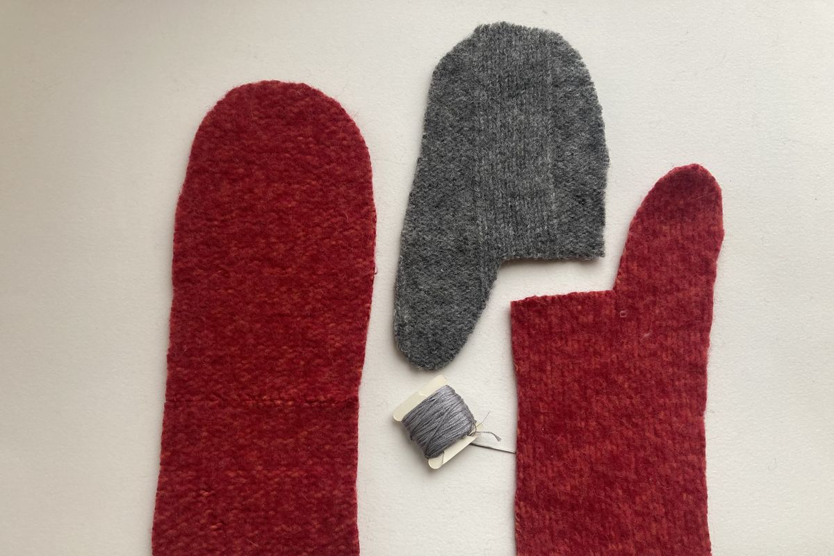 Use pieces of old sweaters to create these cozy mittens.  (Katie Patterson Larson/For The Spokesman-Review)