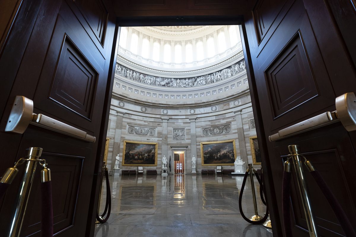 FILE - The Rotunda of the Capitol in Washington is seen June 30, 2021. The Capitol will reopen to the public Monday for guided tours for limited groups of people who have registered in advance, congressional officials said Wednesday, March 23, 2022, two years after the pandemic prompted the cessation of such visits. (Alex Brandon)