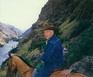 Cecil Andrus rides horseback into Hells Canyon. As governor, he and U.S. Sen. Jim McClure wrote the Idaho boundaries for the Hells Canyon National Recreation Area. (Cecil D. Andrus Papers, Special Collections and Archives, Boise State University)