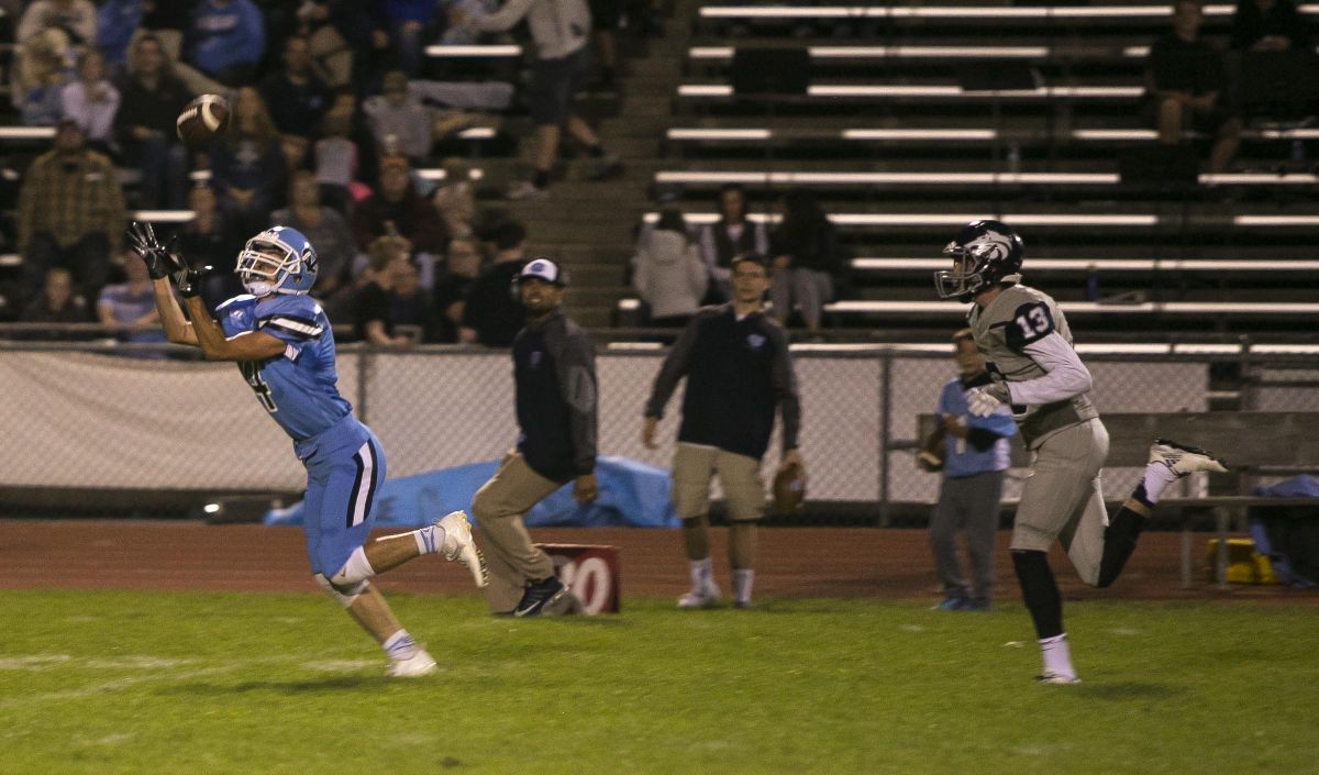 Central Valley’s Jase McCammond pulls in an interception of a pass that was intended for Lake City’s Jason Pierard during the second quarter Friday night at Central Valley High School. (BRUCE TWITCHELL / Special to The Spokesman-Review)
