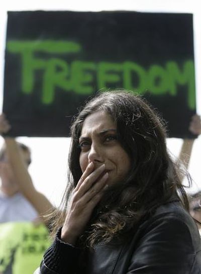 June 21, 2009
AP Photo/Markus Schreiber

An Iranian woman living in Germany weeps during a protest against the results of the Presidential elections in Iran and post election violence, in Berlin, Germany, Sunday.
 (The Spokesman-Review)