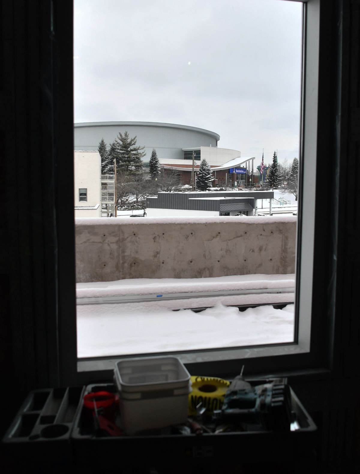 The Spokane Veterans Memorial Arena will proceed with second-dose vaccinations this week.  (Tyler Tjomsland/THE SPOKESMAN-REVIEW)