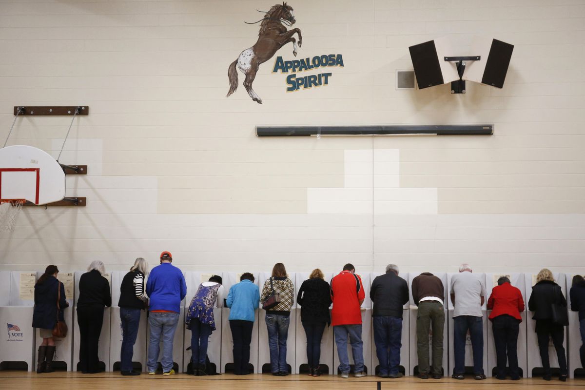 Voters cast their ballots at Cynthia Mann Elementary School in Boise, Idaho, on Tuesday, Nov. 8, 2016. (Otto Kitsinger / AP)