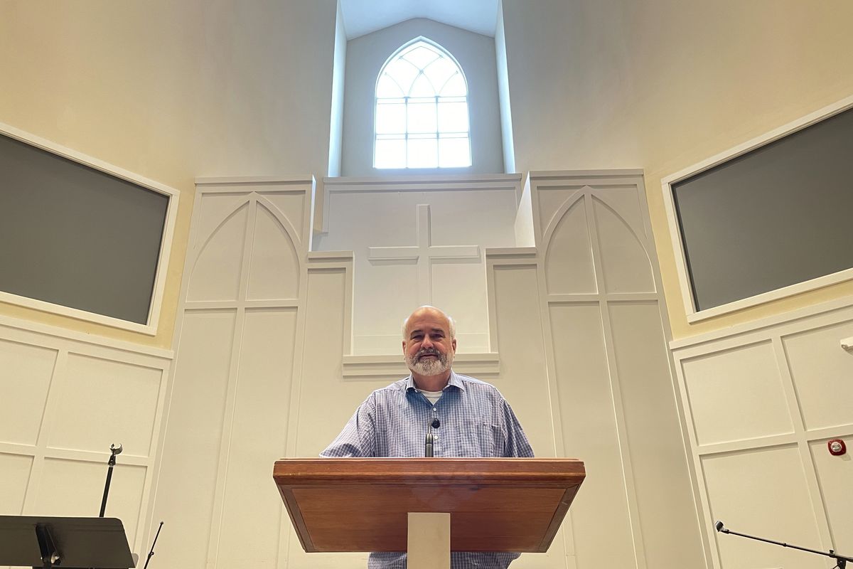 Pastor Jim Conrad stands in the Towne View Baptist Church on Feb. 18 in Kennesaw, Ga.  (Angie Wang)