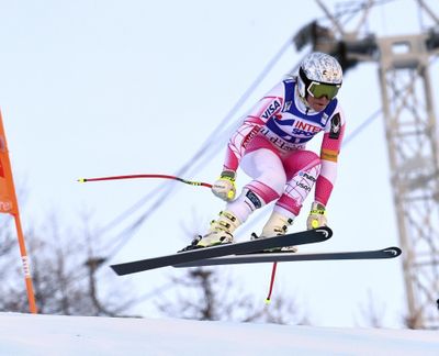United States' Alice Mckennis speeds down the slope during an alpine ski, womens' World Cup downhill training in Val d'Isere, France, Thursday, Dec. 15, 2016. (Marco Tacca / Associated Press)