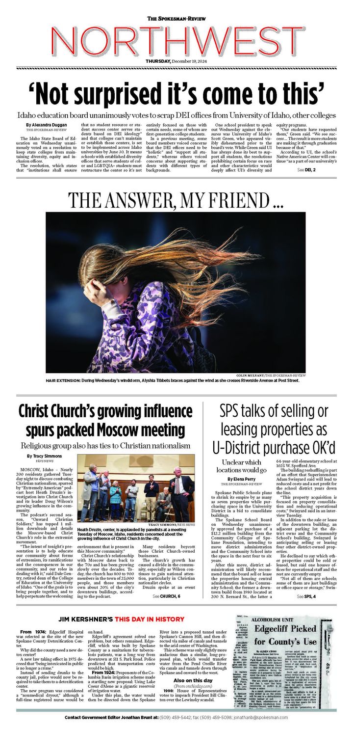 Northwest Front Page for Dec. 19, 2024 The SpokesmanReview