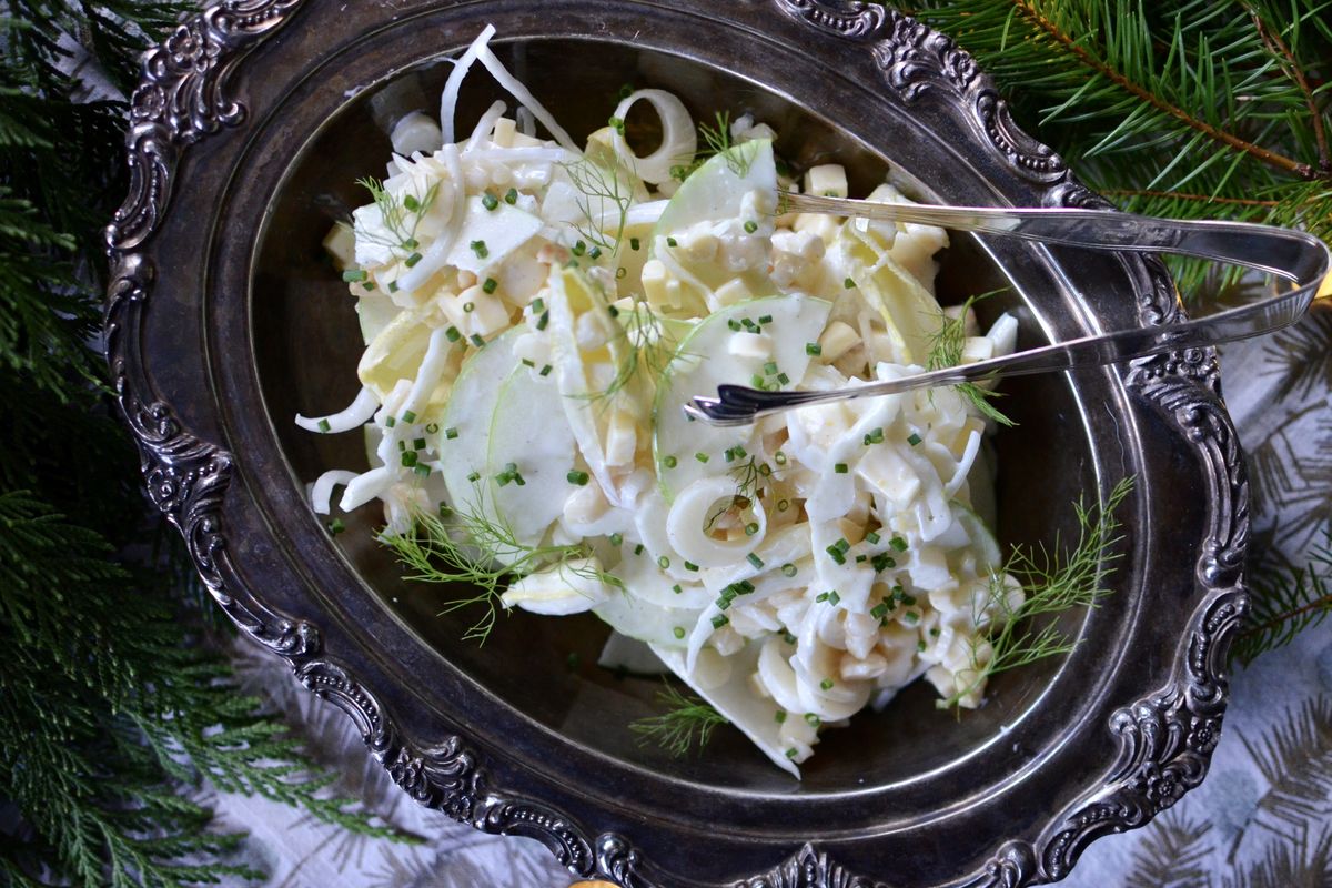 Winter white salad is a bright and fresh break from heavier, calorie-laden fare during the holiday season.  (Ricky Webster/For The Spokesman-Review)