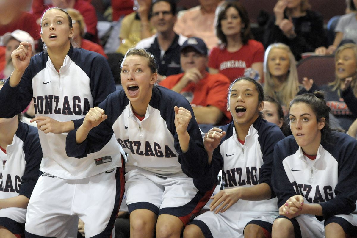 The Gonzaga bench cheers as the Bulldogs pull away from Pepperdine to win the West Coast Conference championship Monday, March 8, 2010, in the Orleans Arena in Las Vegas. (Christopher Anderson / The Spokesman-Review)