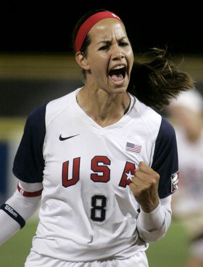 Cat Osterman reacts after the United States’ 6-1 win over Japan.  (Associated Press / The Spokesman-Review)