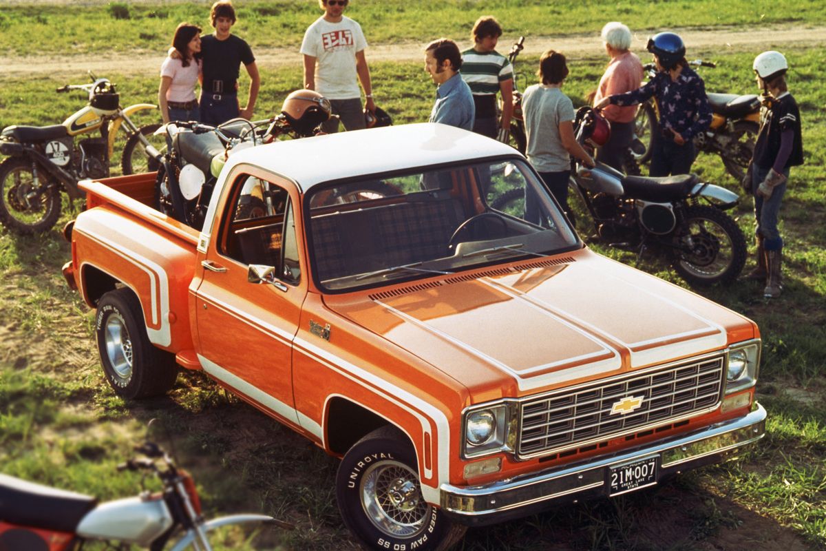This undated photo provided by General Motors shows a 1976 Chevrolet C/10 Stepside Pickup. The ’70s were the start of a tough patch for Chevrolet, but trucks and SUVs helped gain strength in the 1990s. (Associated Press)