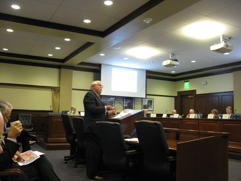 David Hartgen, a transportation consultant and twin brother of Idaho Rep. Stephen Hartgen, addresses the governor's transportation task force on Tuesday. (Betsy Russell)