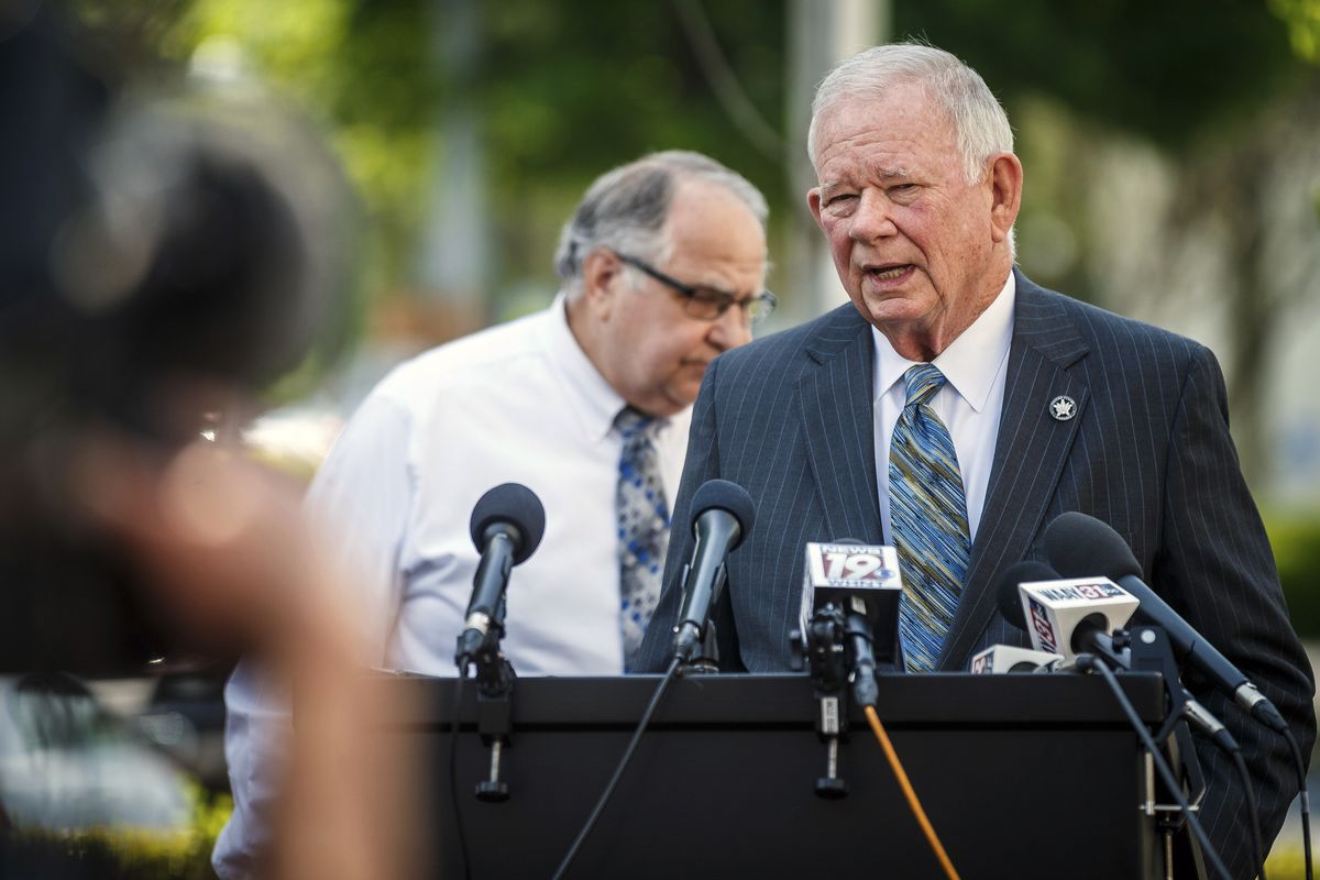 U.S. Marshal Marty Keely speaks regarding Vicky White, Lauderdale County Assistant Director of Corrections, and escaped inmate Casey White during a news conference outside of the Lauderdale County Courthouse in Florence, Ala., Monday, May 2, 2022. According to authorities, Casey White had a “special relationship” with jail official Vicky White, who authorities believe assisted in his escape. A manhunt was underway for Casey White, who was awaiting trial on a capital murder case, and Vicky White, after the pair vanished after leaving the Lauderdale County Detention Center, early Friday, April 29. The two are not related, authorities said.  (Dan Busey)
