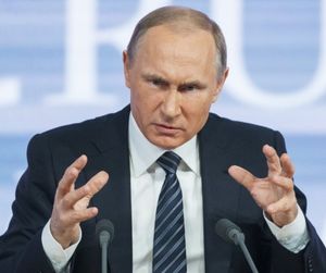 Russian President Vladimir Putin gestures during his annual news conference in Moscow, Russia, Thursday. (AP Photo/Alexander Zemlianichenko)