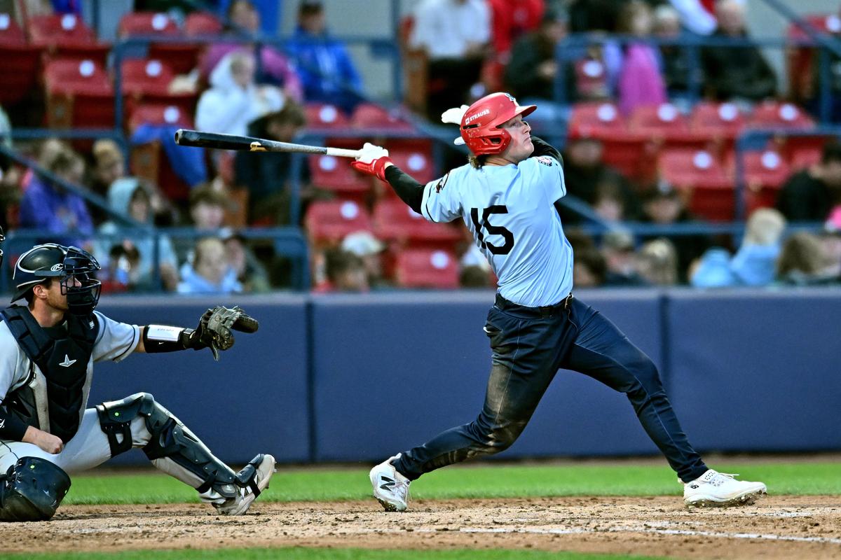 Spokane Indians infielder Ethan Hedges clubs his eighth home run of the season against the Tri-City Dust Devils on June 26, 2026 at Avista Stadium. The Indians won 3-2.  (James Snook)