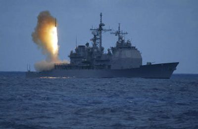 
A Standard Missile-3 interceptor  is launched from the USS Shiloh off the coast of Kauai, Hawaii, on Thursday during a successful test of the U.S. missile defense system. 
 (Associated Press / The Spokesman-Review)