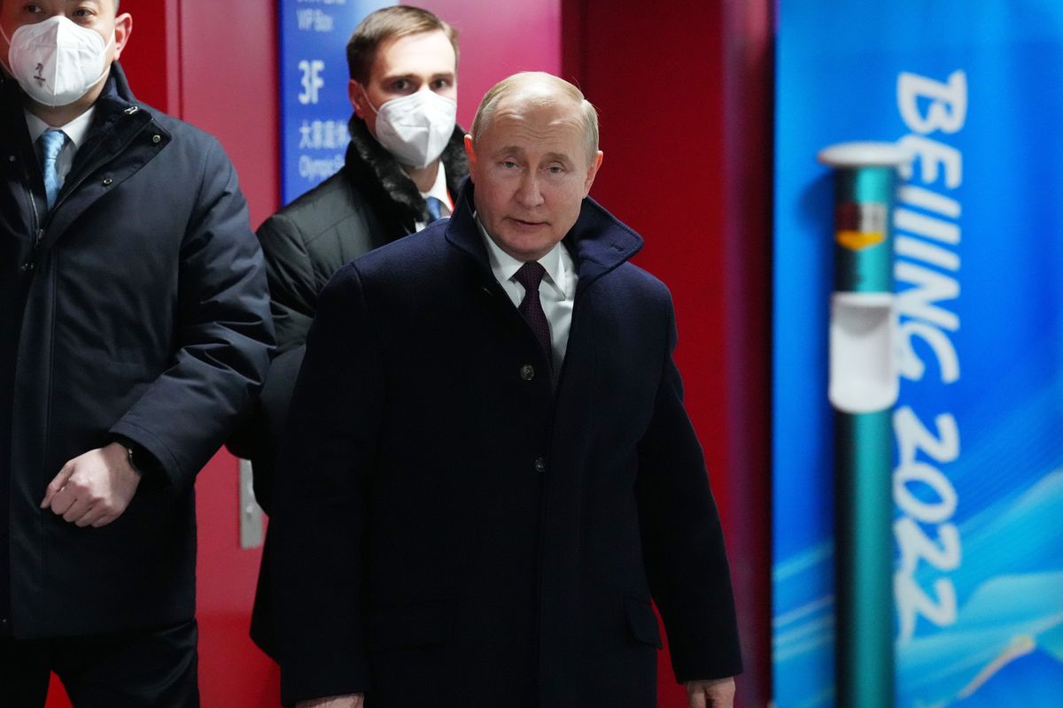 Russia President Vladimir Putin arrives during the Opening Ceremony of the Beijing Winter Olympics at the Beijing National Stadium on Feb. 4, 2022, in Beijing.  (Carl Court)