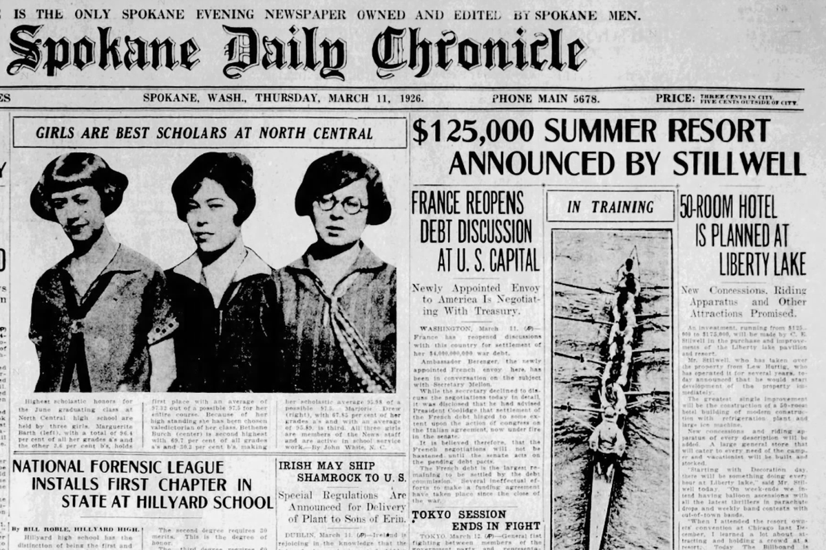 Theater owner C.E. Stillwell purchased the Liberty Lake Pavilion and Resort and promised big improvements, the Spokane Daily Chronicle reported on March 11, 1926.  (Spokesman-Review archives)