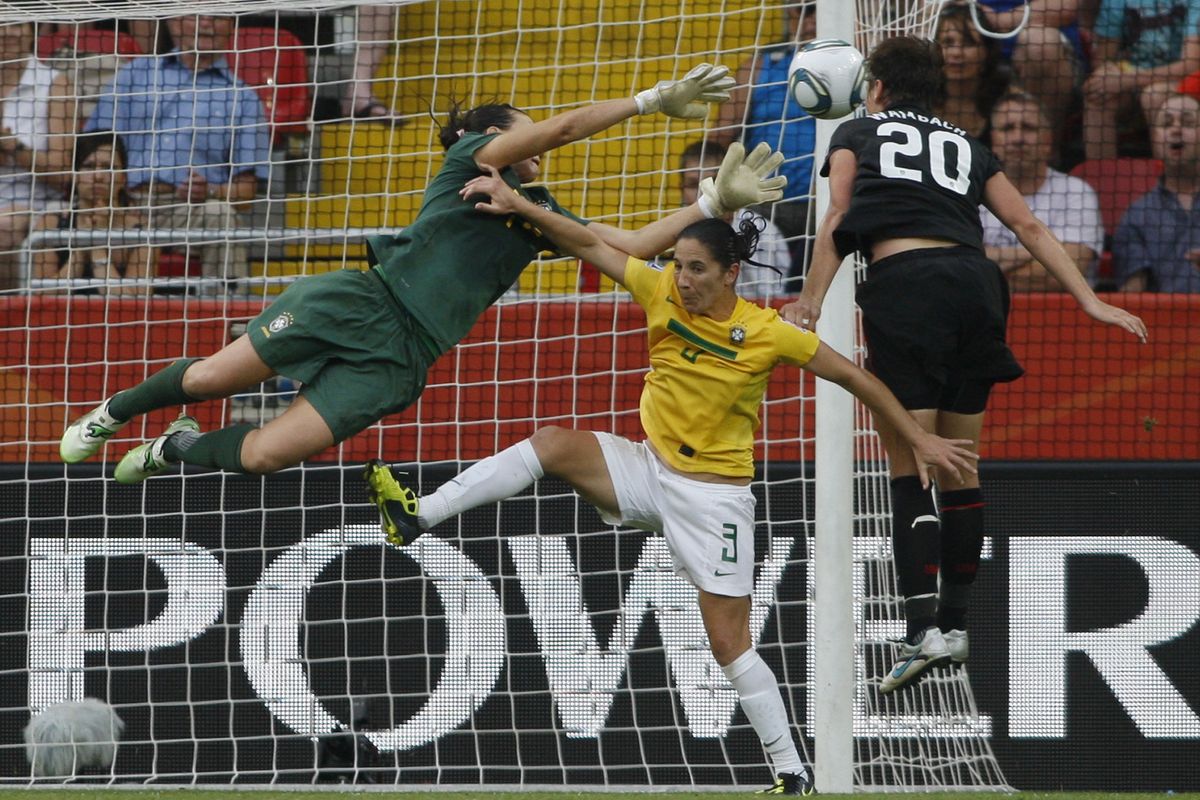 Abby Wambach scores in the 122nd minute for the United States’ second goal during the Women’s World Cup quarterfinal against Brazil. (Associated Press)