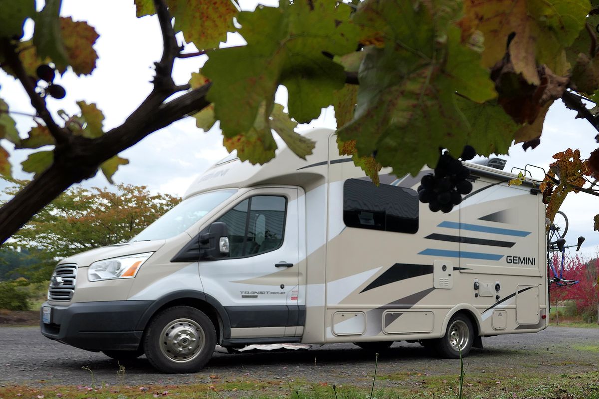 We parked near the tasting room of Laurel Ridge Winery in Carlton, Ore., for our stay through Harvest Hosts.   (John Nelson)