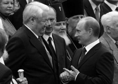 
 In this 2006 photo, former Russian President Boris Yeltsin, left, talks with his successor, Vladimir Putin. 
 (The Spokesman-Review)