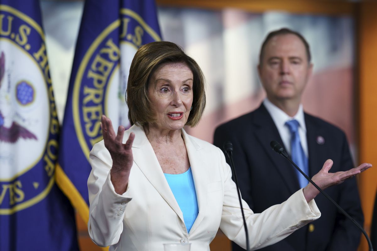 Speaker of the House Nancy Pelosi, D-Calif., joined at right by House Intelligence Committee Chairman Adam Schiff, D-Calif., announces her appointments to a new select committee to investigate the violent Jan. 6 insurrection at the Capitol, on Capitol Hill in Washington, Thursday, July 1, 2021. The probe will examine what went wrong around the Capitol when hundreds of supporters of then-President Donald Trump broke into the building, hunted for lawmakers and interrupted the congressional certification of Democrat Joe Biden