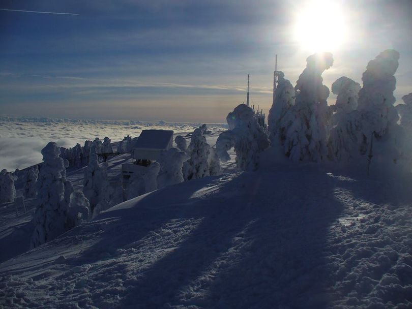 Snow ghosts loom on the summit of Mount Spokane above the valley fog. (Cris Currie)