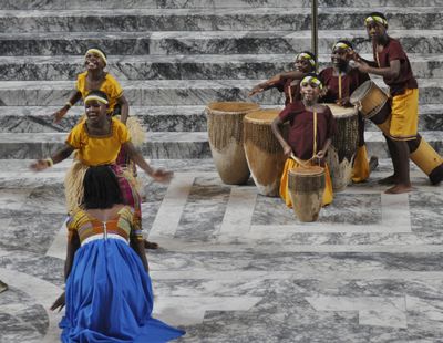 OLYMPIA -- The Ugandan Kids Choir performs in the Capitol Building Rotunda at lunchtime on the last day of the regular session, April 24, 2015. (Jim Camden/Spokesman-Review)