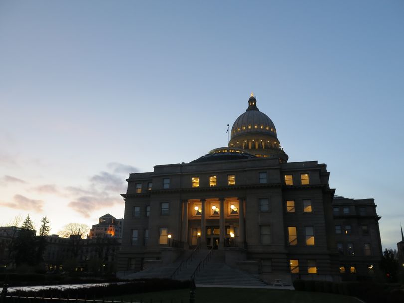 Idaho's state Capitol in Boise, on the evening of March 28, 2017 (Betsy Z. Russell)