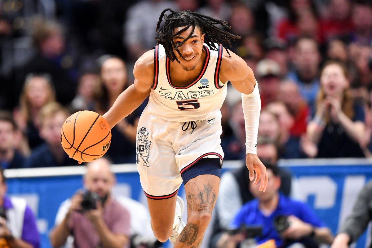 Gonzaga guard Hunter Sallis drives against TCU during the first half of a second-round NCAA Tournament game on March 19 at Ball Arena in Denver. Gonzaga won 84-81.  (Tyler Tjomsland/The Spokesman-Review)