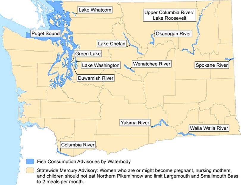Washington has fish consumption warnings for these waters. (Washington Department of Health)