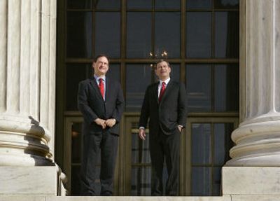 
Supreme Court Justice Samuel Alito, left, stands with Chief Justice John Roberts on the steps of the U.S. Supreme Court in Washington in this February 2006 file photo. 
 (Associated Press / The Spokesman-Review)