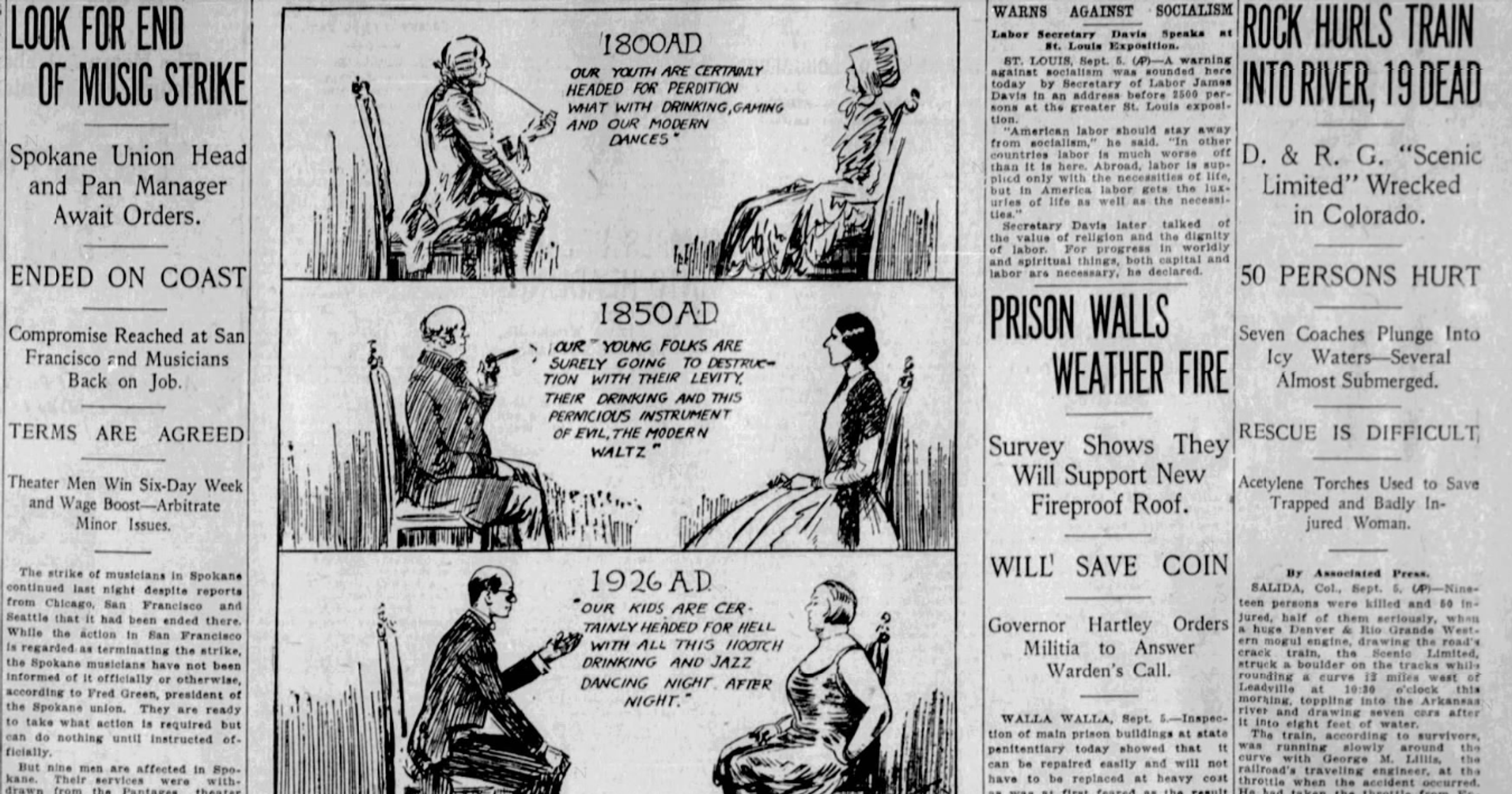This day in history: Rape cases were on the increase. Governor approved rebuilding Walla Walla prison after fire