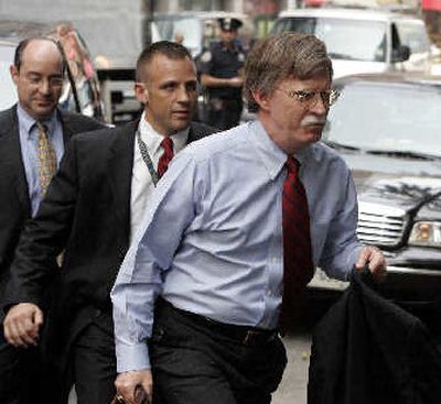 
John Bolton, new U.S. ambassador to the United Nations, arrives at the U.S. mission to the U.N. on Monday.
 (Associated Press / The Spokesman-Review)