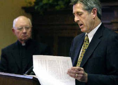 
Spokane attorney Shaun Cross explains the diocese bankruptcy filing. 
 (Christopher Anderson/ / The Spokesman-Review)