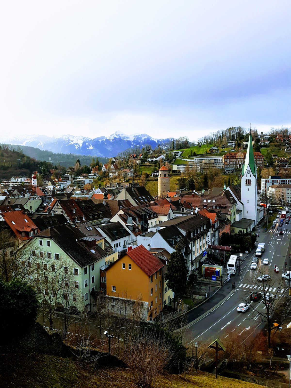A typical street scene in the medieval city of Feldkirch, Austria. Onion-domed churches frequent the valley towns along the Alpine Rhine. (Walter Nicklin / Photos by Walter Nicklin/For the Washington Post)