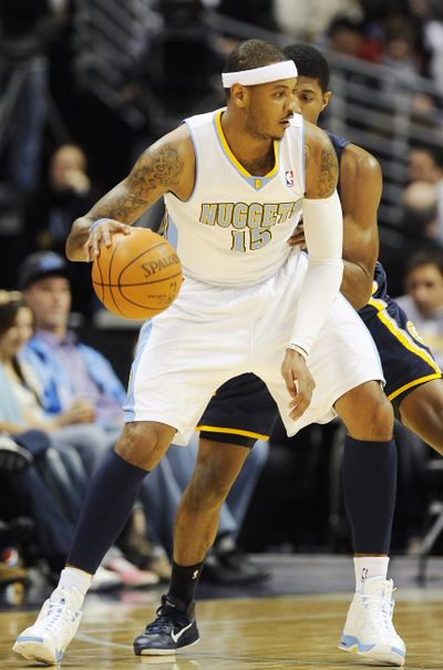 Nuggets forward Carmelo Anthony had a career-high six 3-pointers. (Associated Press)