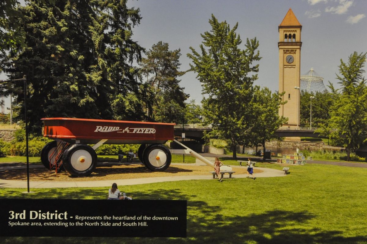 A photo of Riverfront Park was selected last week to represent Spokane’s 3rd Legislative District on the display wall in the lieutenant governor’s lobby. (Jim Camden/For The Spokesman-Review)