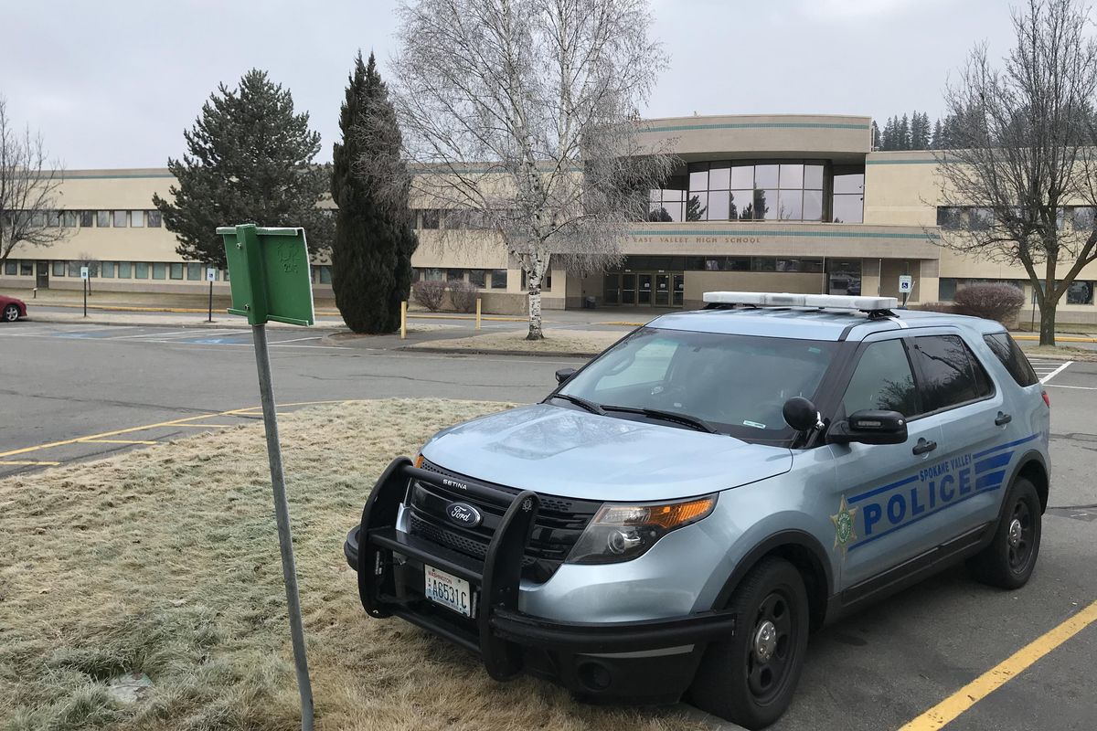 Extra Spokane County sheriff’s deputies were posted at schools in the East Valley School District, including East Valley High School, on Tuesday, Dec. 4, 2018, after high school students reported receiving a shooting threat. (Jonathan Glover / The Spokesman-Review)