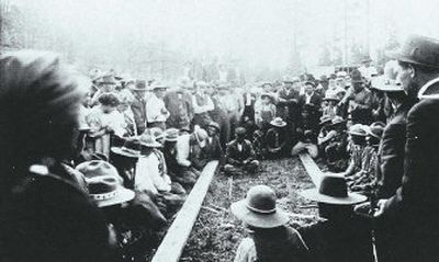 This photo from 1909 depicts a stick game taking place on the Colville Indian Reservation.
(File/ archive / The Spokesman-Review)