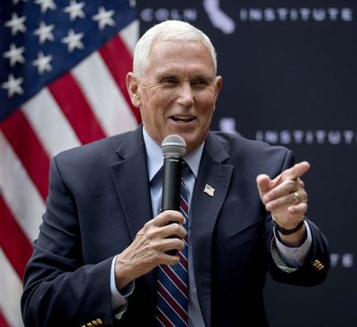 Former Vice-President Mike Pence, on April 18, 2023, in Anaheim Hills, California. Pence has officially filed paperwork to join an increasingly crowded field of Republicans running for president.    (Brian Cahn/ZUMA Press Wire/TNS)