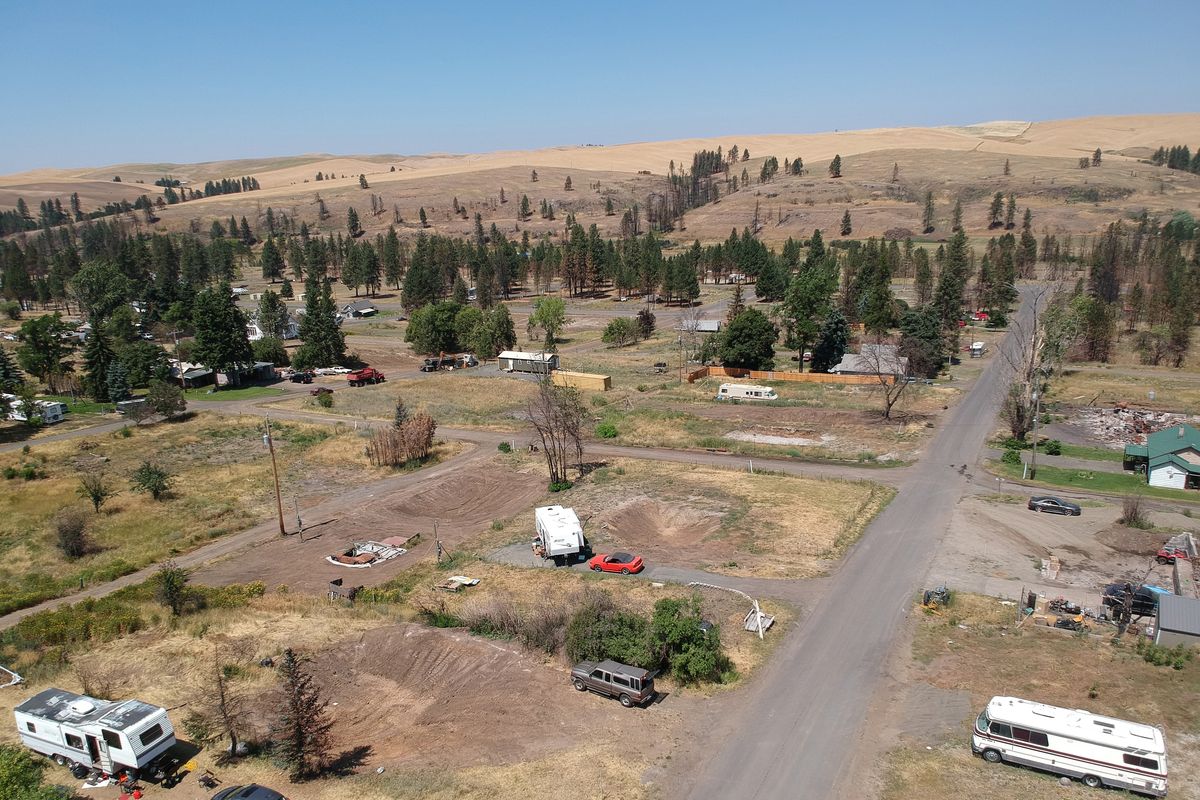 Many remaining residents of the small town of Malden, shown July 15, are living in RVs on their home lots in the town that was devastated by fire on Labor Day 2020.  (Jesse Tinsley/THE SPOKESMAN-REVI)