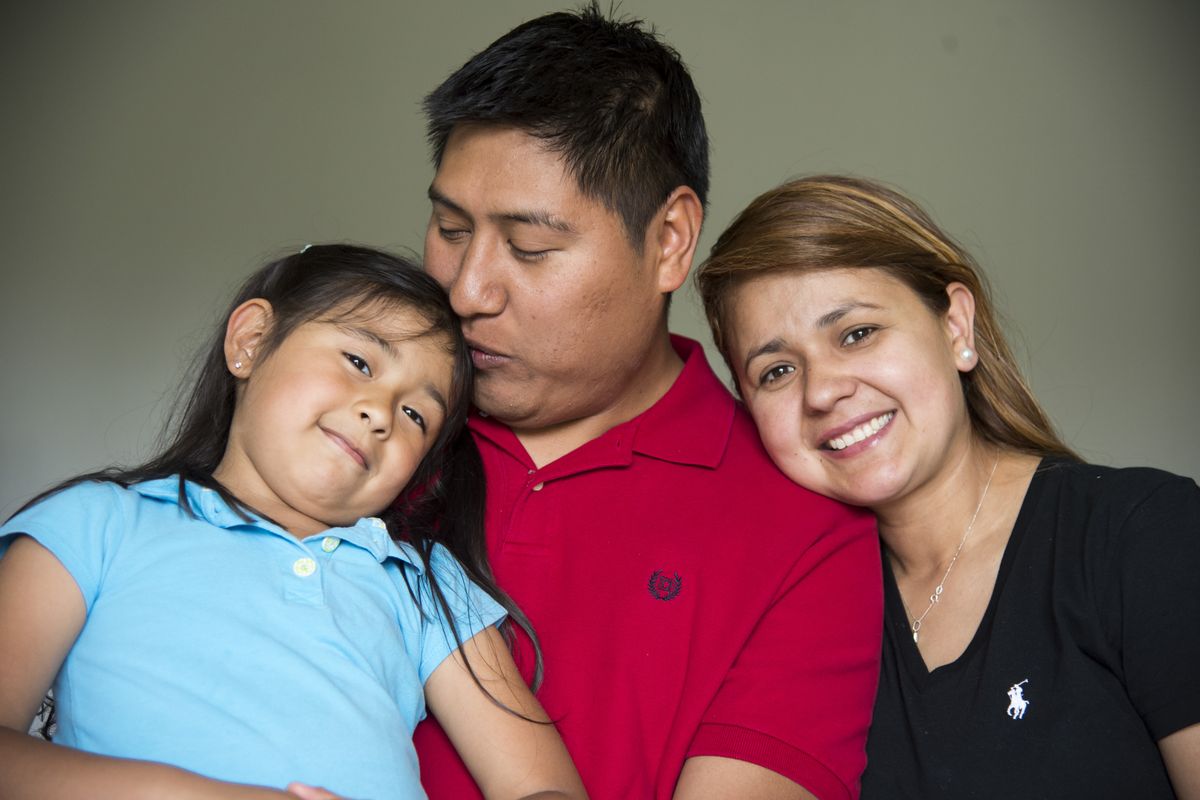 Jorge Guerrero is a naturalized citizen, a Navy veteran, and a recent college graduate; his wife Gloria Benegas, right, is an undocumented immigrant who came here with him before they were married because they had a child, Aracely, 5, together. (Colin Mulvany)